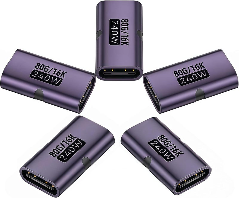 basecolors 5 Pack USB C Female to Female Adapter,Usb C Coupler Supports Up to 80Gbps Data Transfer And 240W Fast Charging,Compatible with Thunderbolt 4/3 Supports 16K/8K HD Video & Audio Output.（Blue-violet) - Image 1
